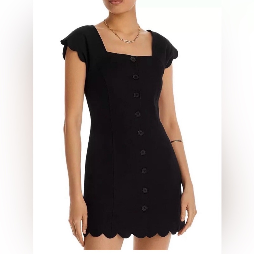 Aqua Black Scalloped Midi Dress